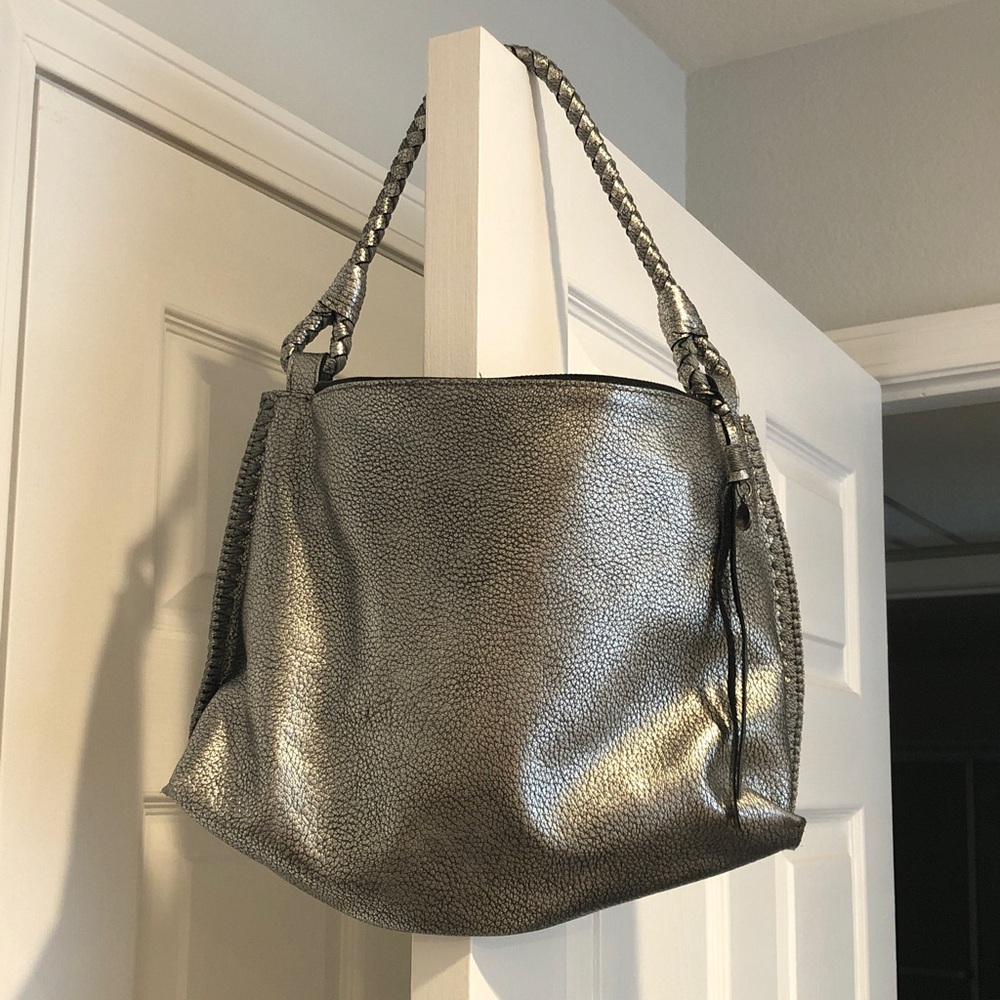 Silver Textured Shoulder Bag